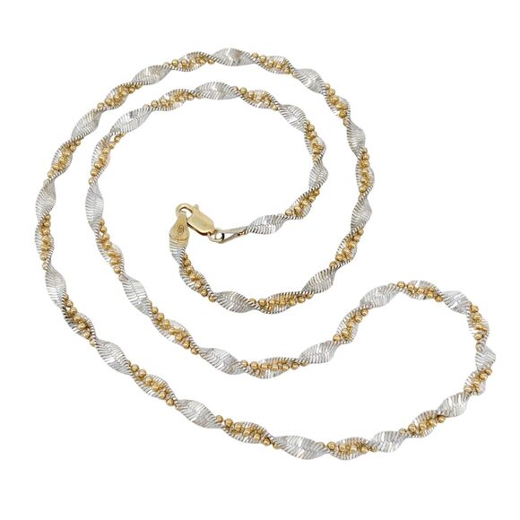 Vintage Italy Sterling Silver 925 TwoTone 4.5mm Herringbone Twisted Necklace 24" - Picture 1 of 3